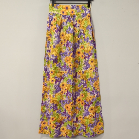 Vintage Dresses & Skirts - Vintage 70s Floral Maxi Skirt Handmade 13" Waist